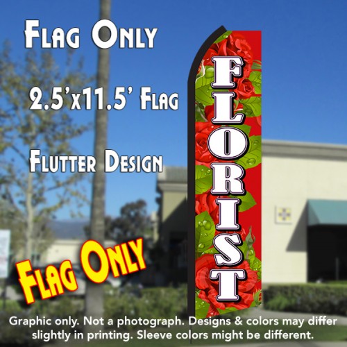FLORIST (Red/White) Flutter Polyknit Feather Flag (11.5 x 2.5 feet)