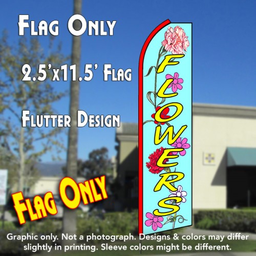 FLOWERS (Cyan/Yellow) Flutter Polyknit Feather Flag (11.5 x 2.5 feet)