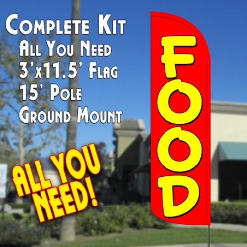 Food Windless Feather Banner Flag Kit (Flag, Pole, & Ground Mt)