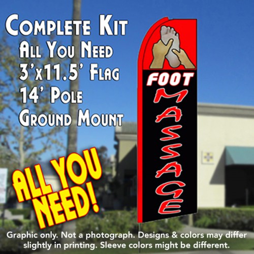 FOOT MASSAGE (Red/Black) Flutter Feather Banner Flag Kit (Flag, Pole, & Ground Mt)