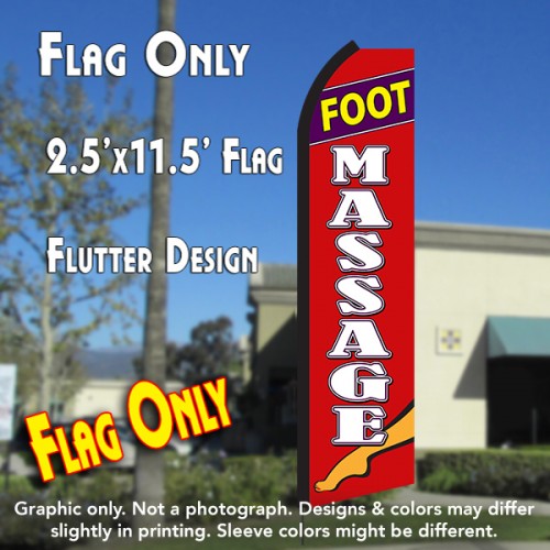 FOOT MASSAGE (Red/White) Flutter Polyknit Feather Flag (11.5 x 2.5 feet)