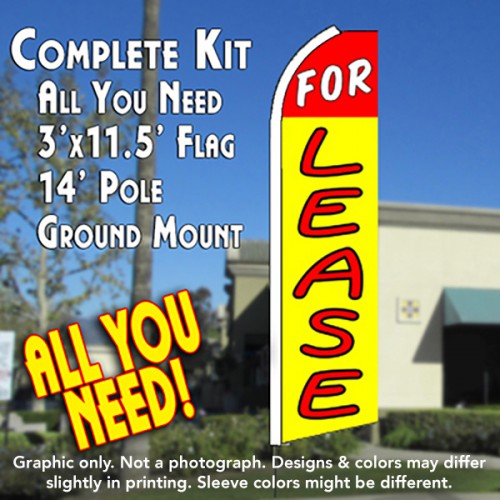 FOR LEASE (Red/Yellow) Flutter Feather Banner Flag Kit (Flag, Pole, & Ground Mt)