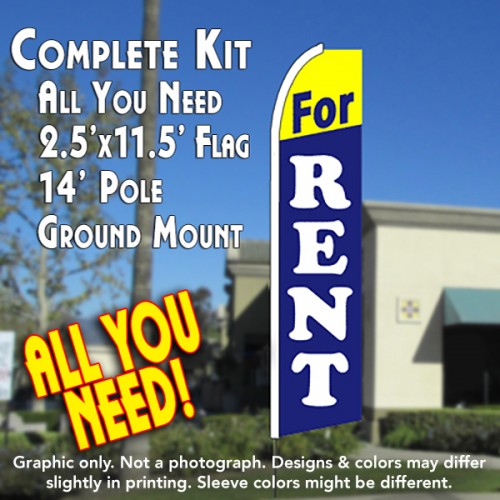 FOR RENT (Yellow/Blue) Flutter Feather Banner Flag Kit (Flag, Pole, & Ground Mt)