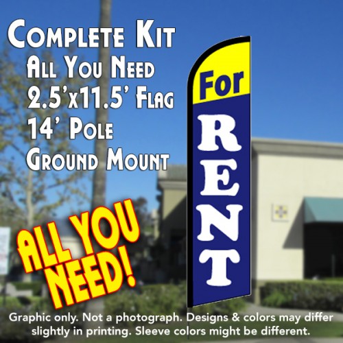 FOR RENT (Yellow/Blue) Windless Feather Banner Flag Kit (Flag, Pole, & Ground Mt)