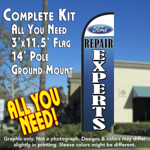 Ford Repair Experts Windless Feather Banner Flag Kit (Flag, Pole, & Ground Mt)