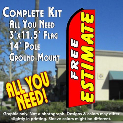 FREE ESTIMATE (Red) Flutter Feather Banner Flag Kit (Flag, Pole, & Ground Mt)