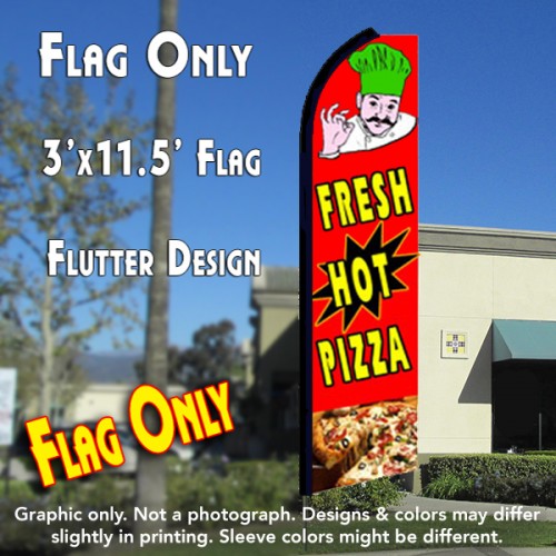 FRESH HOT PIZZA (Red) Flutter Feather Banner Flag (11.5 x 3 Feet)