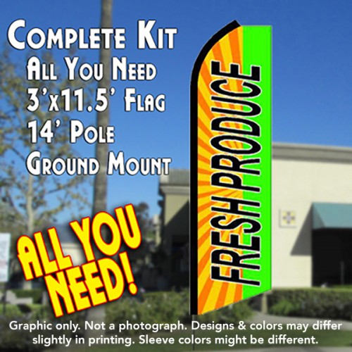 FRESH PRODUCE (sunburst) Flutter Feather Banner Flag Kit (Flag, Pole, & Ground Mt)