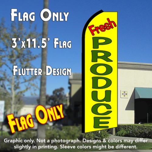 FRESH PRODUCE (Yellow) Flutter Feather Banner Flag (11.5 x 3 Feet)