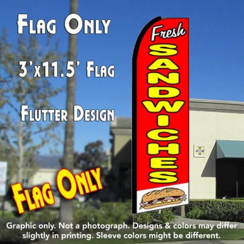 FRESH SANDWICHES (Red/White) Flutter Feather Banner Flag (11.5 x 3 Feet)