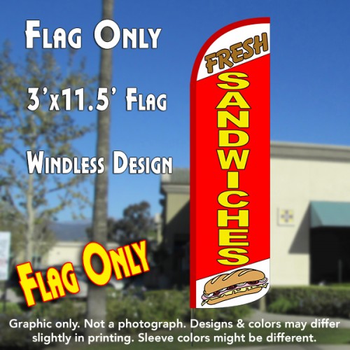 Fresh Sandwiches (White/Red) Windless Polyknit Feather Flag (3 x 11.5 feet)