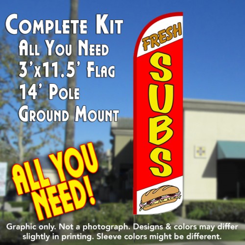 Fresh Subs (White/Red) Windless Feather Banner Flag Kit (Flag, Pole, & Ground Mt)