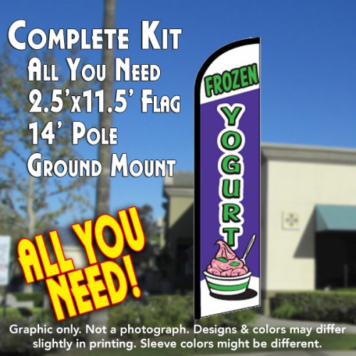 FROZEN YOGURT Windless Feather Banner Flag Kit (Flag, Pole, & Ground Mt)