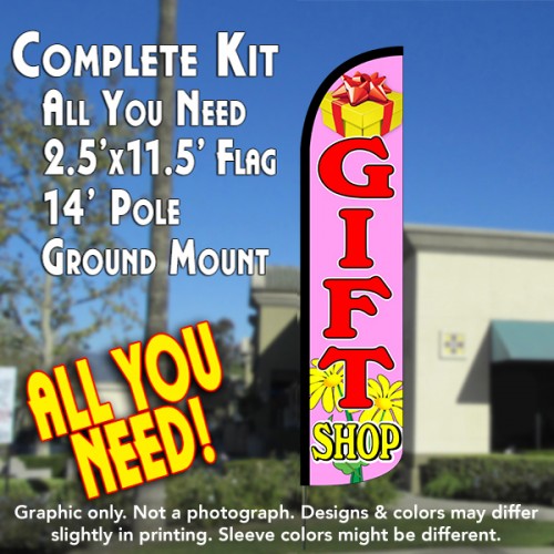 GIFT SHOP Windless Feather Banner Flag Kit (Flag, Pole, & Ground Mt)