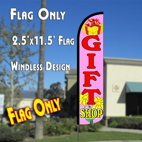 GIFT SHOP (Pink/Red) Windless Polyknit Feather Flag (2.5 x 11.5 feet)