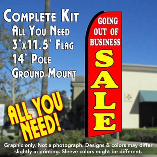 GOING OUT OF BUSINESS SALE (Red) Flutter Feather Banner Flag Kit (Flag, Pole, & Ground Mt)