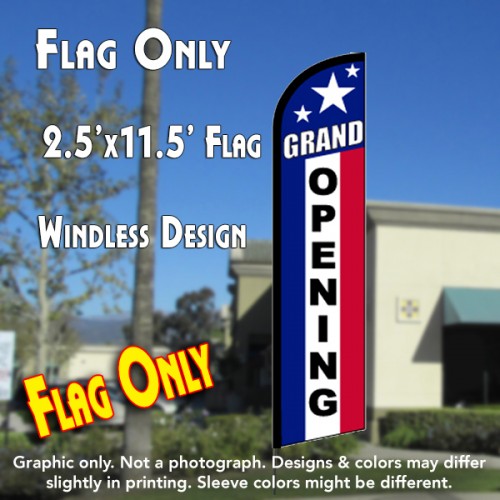 GRAND OPENING (RWB) Windless Feather Banner Flag (2.5 x 11.5 Feet)
