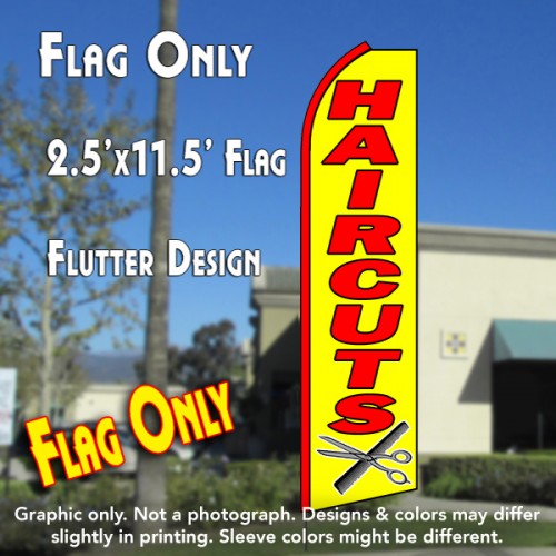 haircuts flutter  feather banner flag yellow with scissors