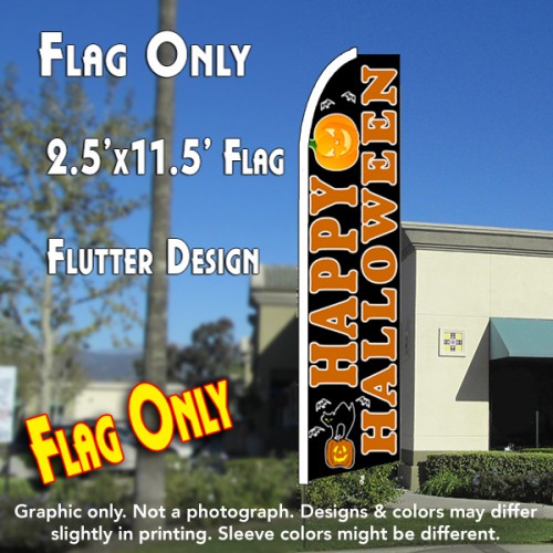 HAPPY HALLOWEEN (Black) Flutter Feather Banner Flag (11.5 x 2.5 Feet)
