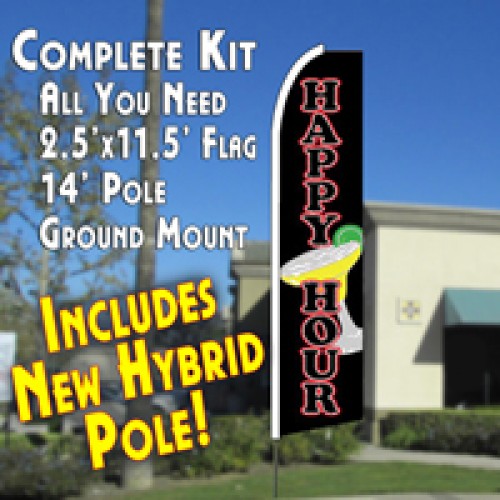 HAPPY HOUR  Feather Banner Flag Kit (Flag, Pole, & Ground Mt)