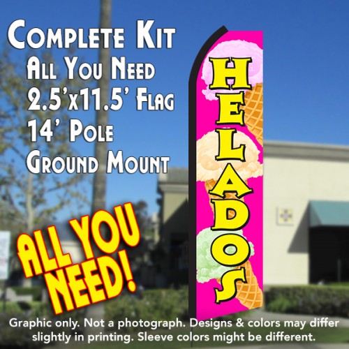 HELADOS (Pink/Yellow) Flutter Feather Banner Flag Kit (Flag, Pole, & Ground Mt)