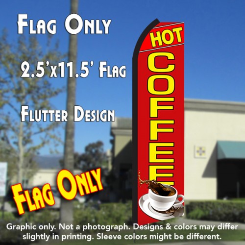 HOT COFFEE (Red/Yellow) Flutter Polyknit Feather Flag (11.5 x 2.5 feet)