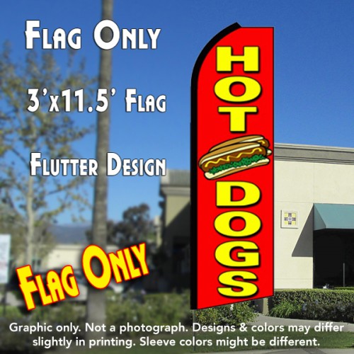 HOT DOGS (Red) Flutter Feather Banner Flag (11.5 x 3 Feet)