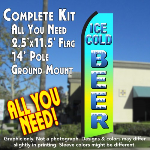 ICE COLD BEER (Blue Gradient) Flutter Feather Banner Flag Kit (Flag, Pole, & Ground Mt)
