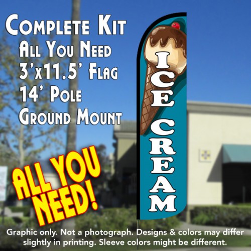 Ice Cream (Teal) Windless Feather Banner Flag Kit (Flag, Pole, & Ground Mt)