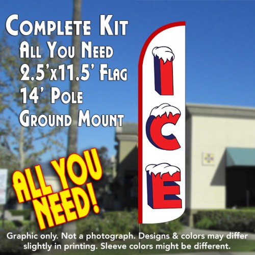 ICE (White/Red) Windless Feather Banner Flag Kit (Flag, Pole, & Ground Mt)
