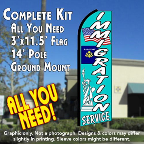 IMMIGRATION SERVICE (Blue) Flutter Feather Banner Flag Kit (Flag, Pole, and Ground Mount)