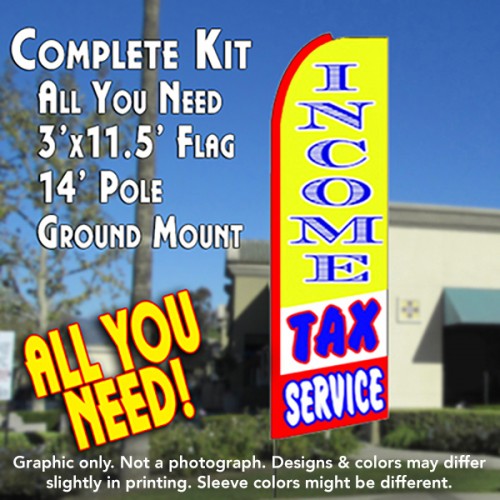 INCOME TAX SERVICE (Yellow/Red) Flutter Feather Banner Flag Kit (Flag, Pole, and Ground Mount)