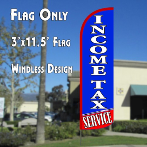 Income Tax Service (Blue/Red) Windless Feather Banner Flag Kit (Flag, Pole, & Ground Mt)
