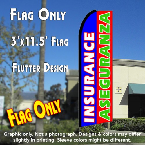 INSURANCE/ASEGURANZA (Blue/Red/Green) Flutter Feather Banner Flag