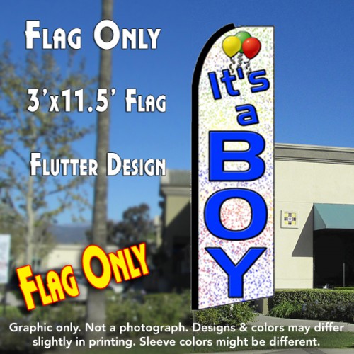 IT'S A BOY (White) Flutter Feather Banner Flag (11.5 x 3 Feet)