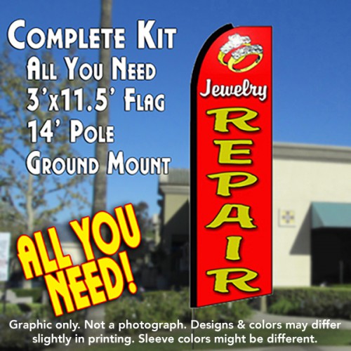 JEWELRY REPAIR (Red) Flutter Feather Banner Flag Kit (Flag, Pole, & Ground Mt)