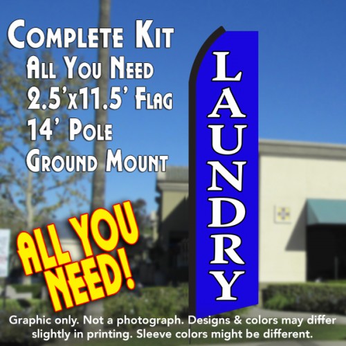LAUNDRY (Blue/White) Flutter Feather Banner Flag Kit (Flag, Pole, & Ground Mt)