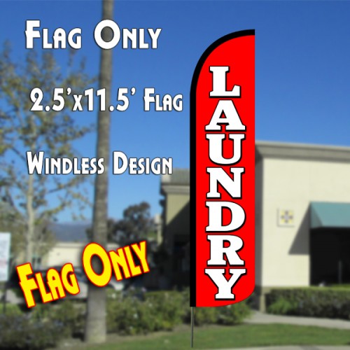LAUNDRY (Red/White) Windless Polyknit Feather Flag (2.5 x 11.5 feet)