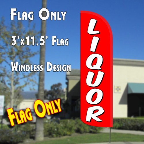 LIQUOR (Red/White) Windless Polyknit Feather Flag (3 x 11.5 feet)