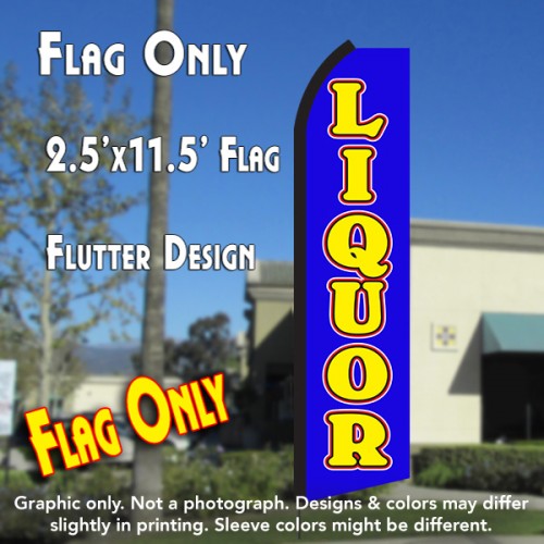 LIQUOR (Blue/Yellow) Flutter Polyknit Feather Flag (11.5 x 2.5 feet)