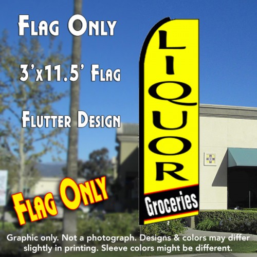 LIQUOR GROCERIES (Yellow) Flutter Feather Banner Flag (11.5 x 3 Feet)