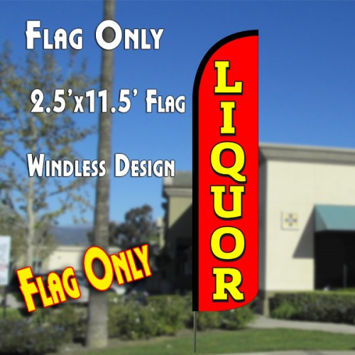 LIQUOR (Red/Yellow) Windless Polyknit Feather Flag (2.5 x 11.5 feet)