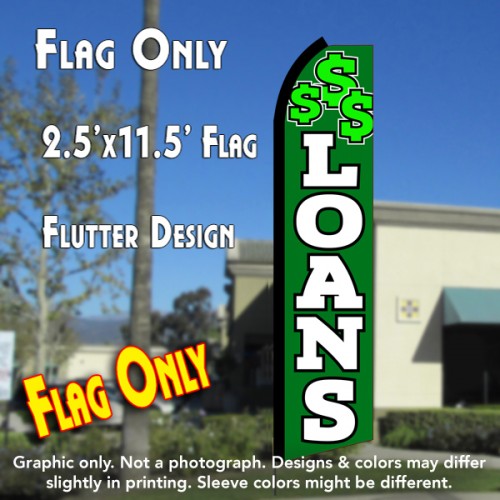 LOANS (Green/White) Flutter Polyknit Feather Flag (11.5 x 2.5 feet)