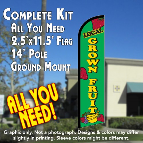 LOCAL GROWN FRUIT Windless Feather Banner Flag Kit (Flag, Pole, & Ground Mt)