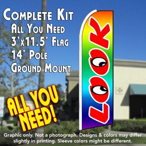 LOOK (Multi-Color) Flutter Feather Banner Flag Kit (Flag, Pole, & Ground Mt)