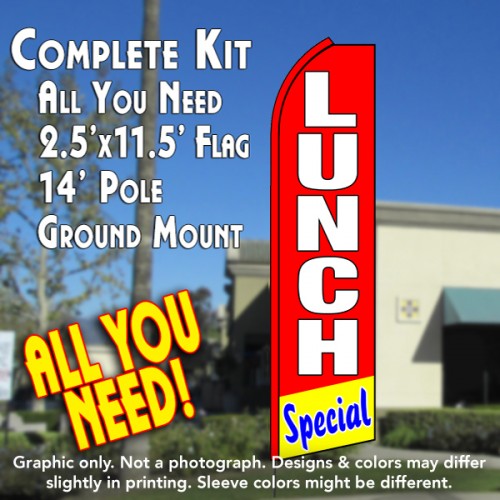 LUNCH SPECIAL (Red/White) Flutter Feather Banner Flag Kit (Flag, Pole, & Ground Mt)