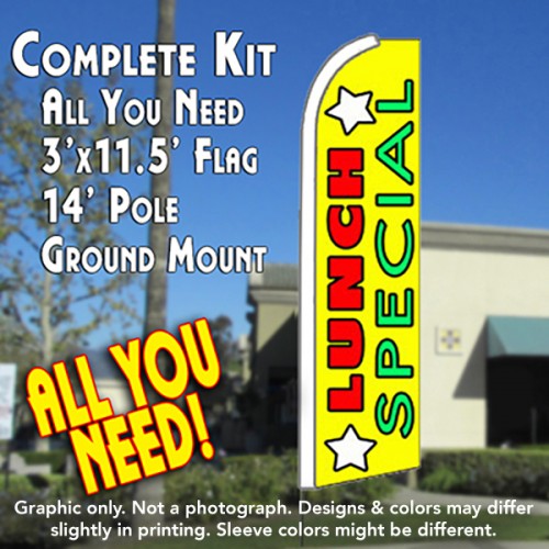 LUNCH SPECIAL (Yellow) Flutter Feather Banner Flag Kit (Flag, Pole, & Ground Mt)