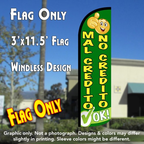 Mal Credito No Credito OK Windless Polyknit Feather Flag (3 x 11.5 feet)