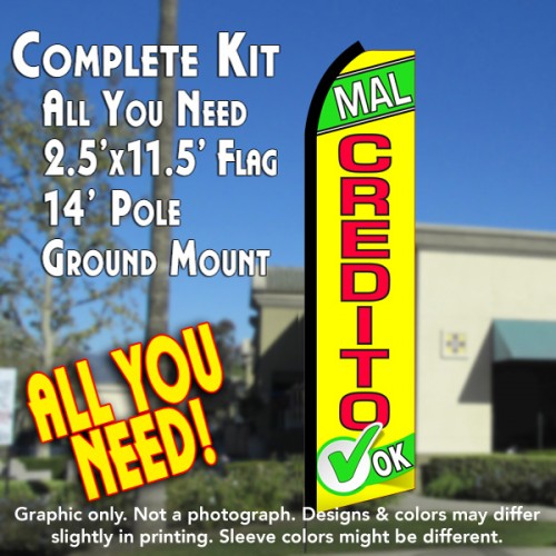 MAL CREDITO OK (Green/Yellow) Flutter Feather Banner Flag Kit (Flag, Pole, & Ground Mt)