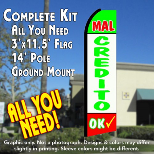 MAL CREDITO OK (Tri-color) Flutter Feather Banner Flag Kit (Flag, Pole, & Ground Mt)